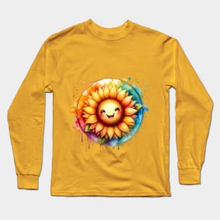 sunflower with a cute smiley expression Long Sleeve T-Shirt